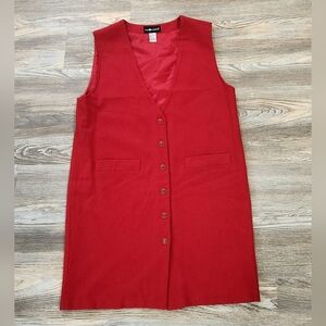 Wool Sleeveless Button Up Shift Dress Women 14 Red Sag Harbor V Neck Knee Length